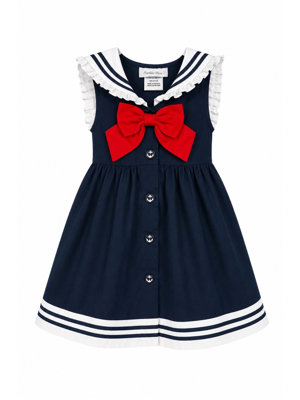 Sophie Rose Navy Blue White & Red Bow Nautical Formal Sailor Dress Size 12M